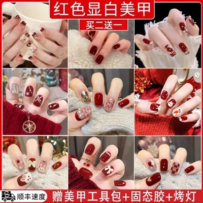 红色穿戴甲显手白新年结婚美甲