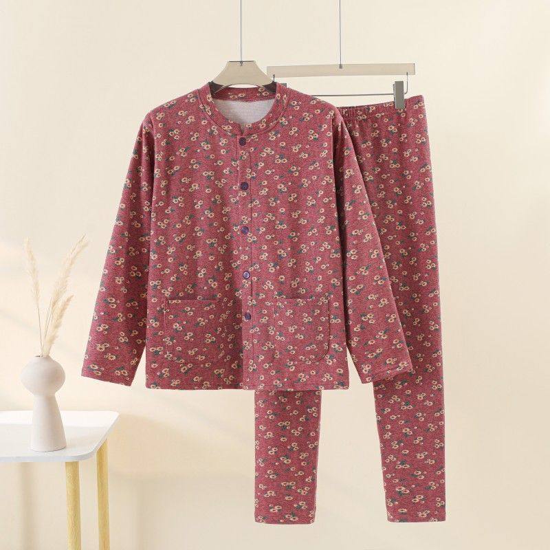 碎花女士保暖套装秋冬内穿外搭宽松大码弹力老人开衫口袋秋衣秋裤,女士内衣/男士内衣/家居服,睡衣/家居服套装,淘宝优惠券,粉丝福利购,淘宝优惠卷