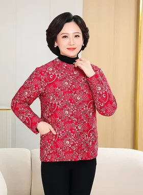 中老年印花骆驼绒棉袄大码女棉衣
