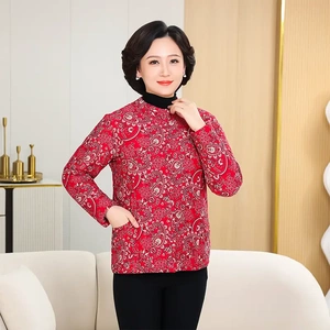 中老年印花骆驼绒棉袄大码女棉衣