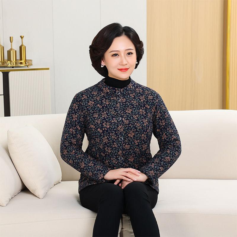 妈妈冬装加厚加绒开衫外套中老年女装碎花小棉衣秋冬新款防寒棉袄