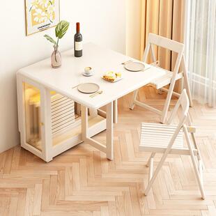 免fLE奶油风实木伸餐桌可折206叠移小户型家用缩多功能长动方形安