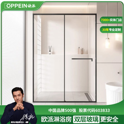 洗澡淋浴房卫生间干湿分离玻璃隔断浴室推拉移门家用一字型l浴屏