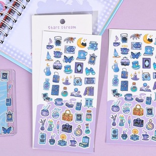 星空探索咕卡原创卡通贴纸月亮蝴蝶望远镜紫色小图案笔记本手机壳水杯玩具手账本diy装饰防水贴画