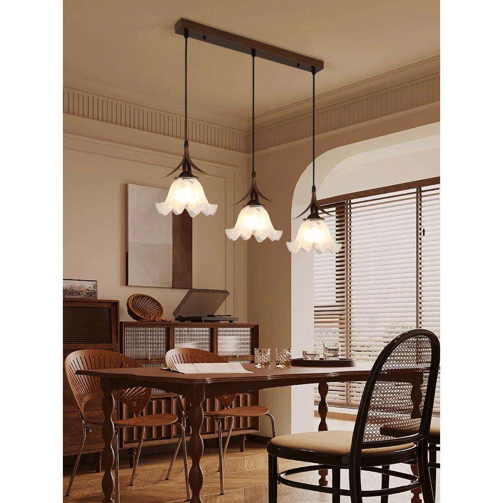 美式餐厅吊灯复古花苞吊线灯创意个性胡桃木色设计师款中古玻璃灯