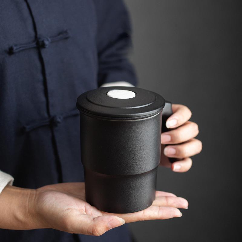 陶瓷日式办公室泡茶杯茶水分离马克杯办公家用印logo带盖家用