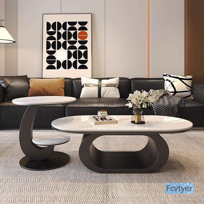 熙博家用异形创意客厅茶桌组合茶几岩板现代简约小户型极简椭圆