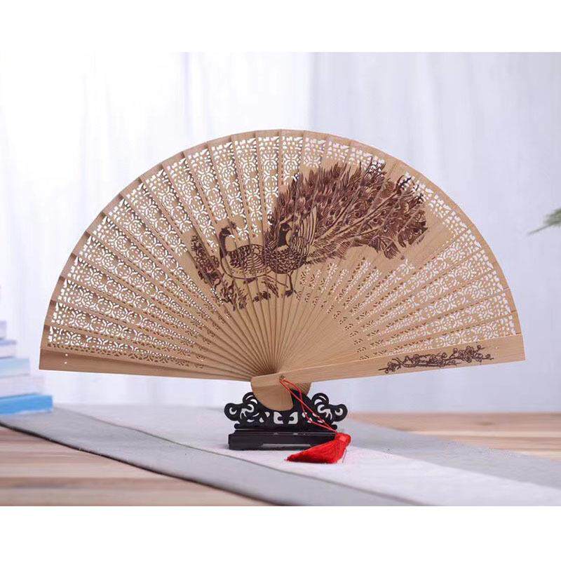 太行崖柏镂空折叠木扇子中国风古典家居装饰工艺中式玄关复古摆件