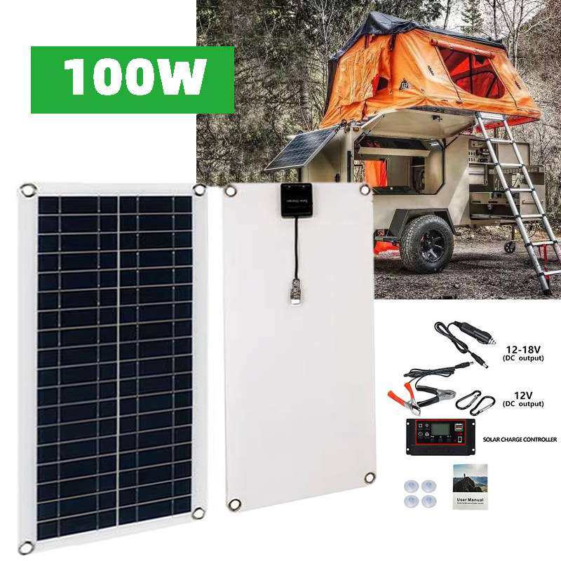 100W单晶太阳能电池板完整套件 30A PMW控制器便携式太阳能光伏充