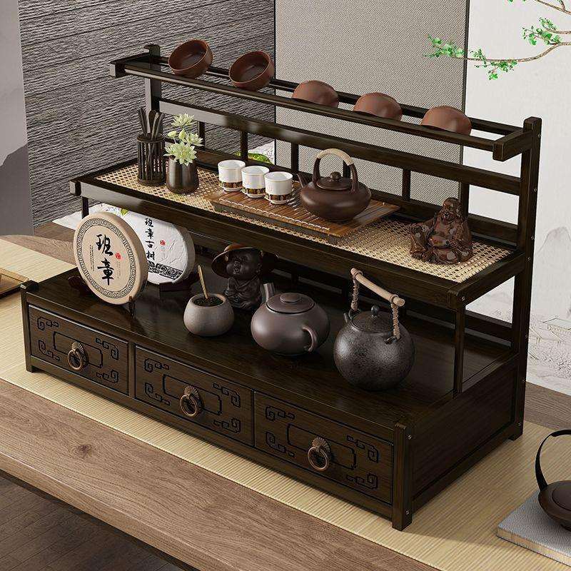 桌面茶杯收纳置物架小型博古架非实木中式紫砂壶摆件