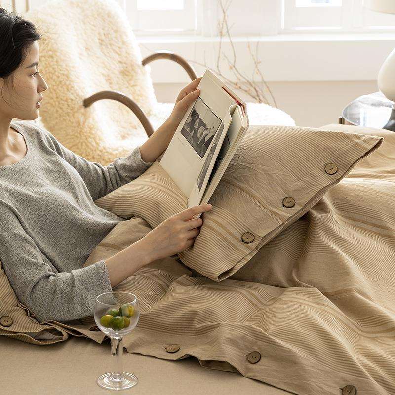 轻奢风纯色100支水洗棉四件套简约提花被套床单柔软纯棉床上用品