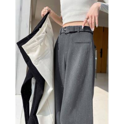 高级感亮片弯刀西装裤女春秋2025独特超好看高腰窄版直筒拖地裤子