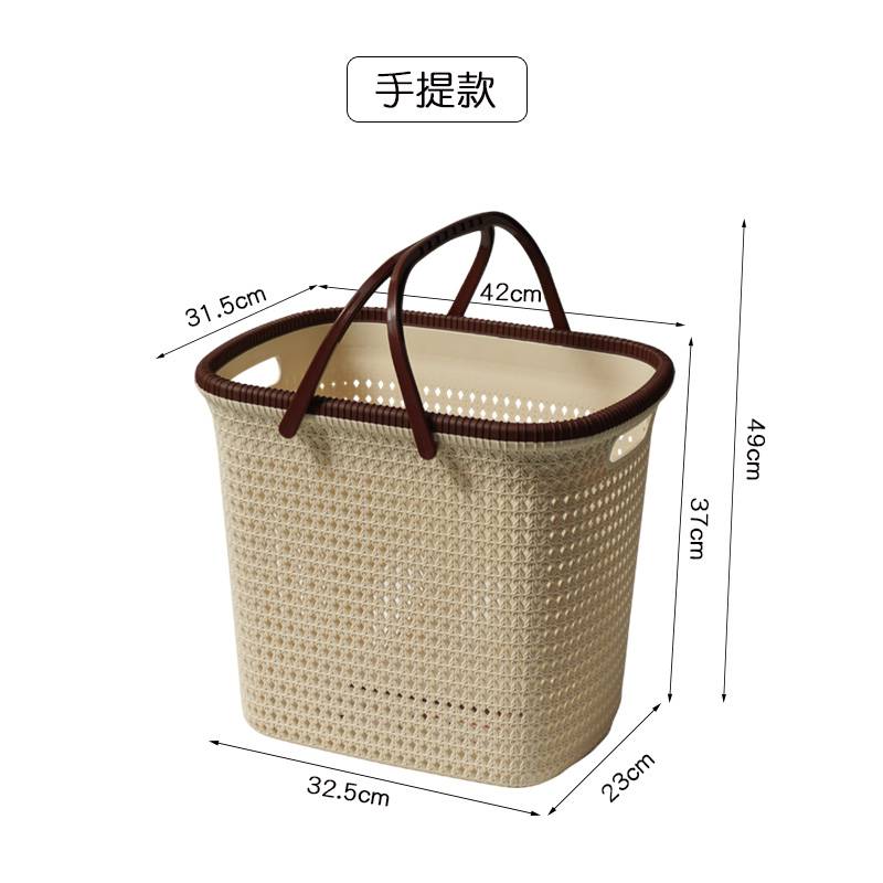 仿藤编洗衣收纳筐塑料镂空脏衣篮衣物收纳篮带提手手提带盖