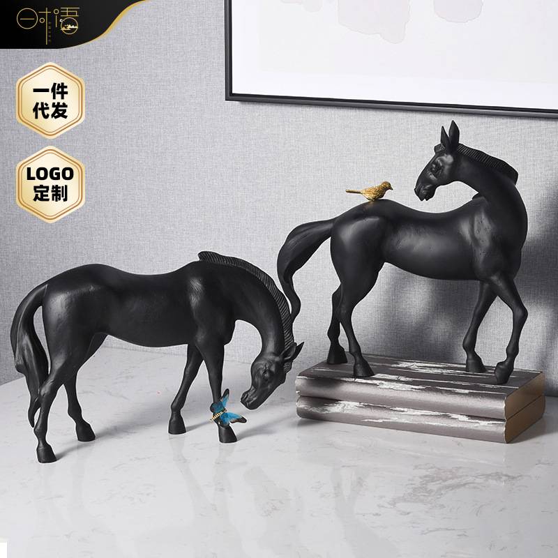 现代创意树脂雕塑骏马摆件酒店别墅大堂样板房老板办公室软装饰品