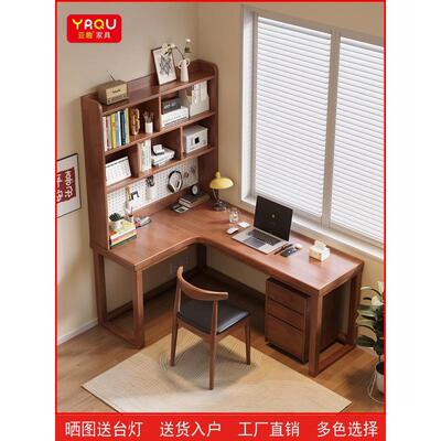 实书桌转角电脑桌书柜一带洞洞板字ABQ书架卧室拐角体靠木墙写桌