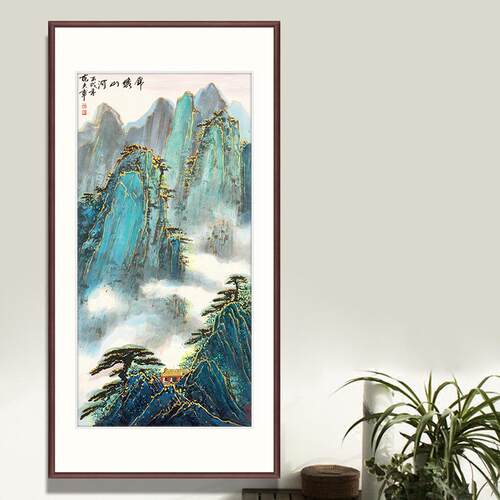 中式玄关装饰画竖幅山水客厅走廊过道落地艺术画入户玄关山水画