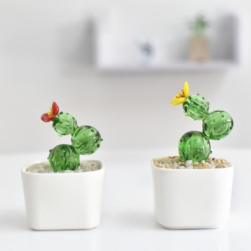 淄意博创琉璃小摆件多栽肉仙工人掌豆芽植物盆办公AL101855桌玻璃