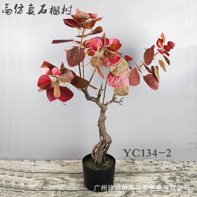 石榴树落地仿真植物叶子绿植盆栽摄影道具家居装饰石榴叶盆景