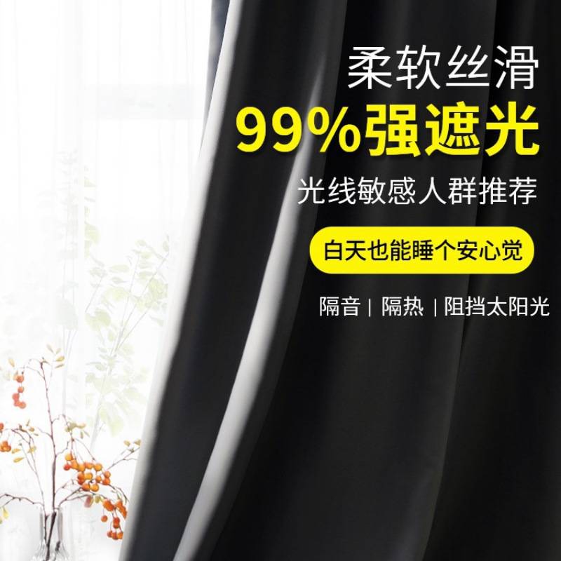 全遮光窗帘卧室隔热防晒2021年新款挂钩式现代简约轻奢客厅遮阳布