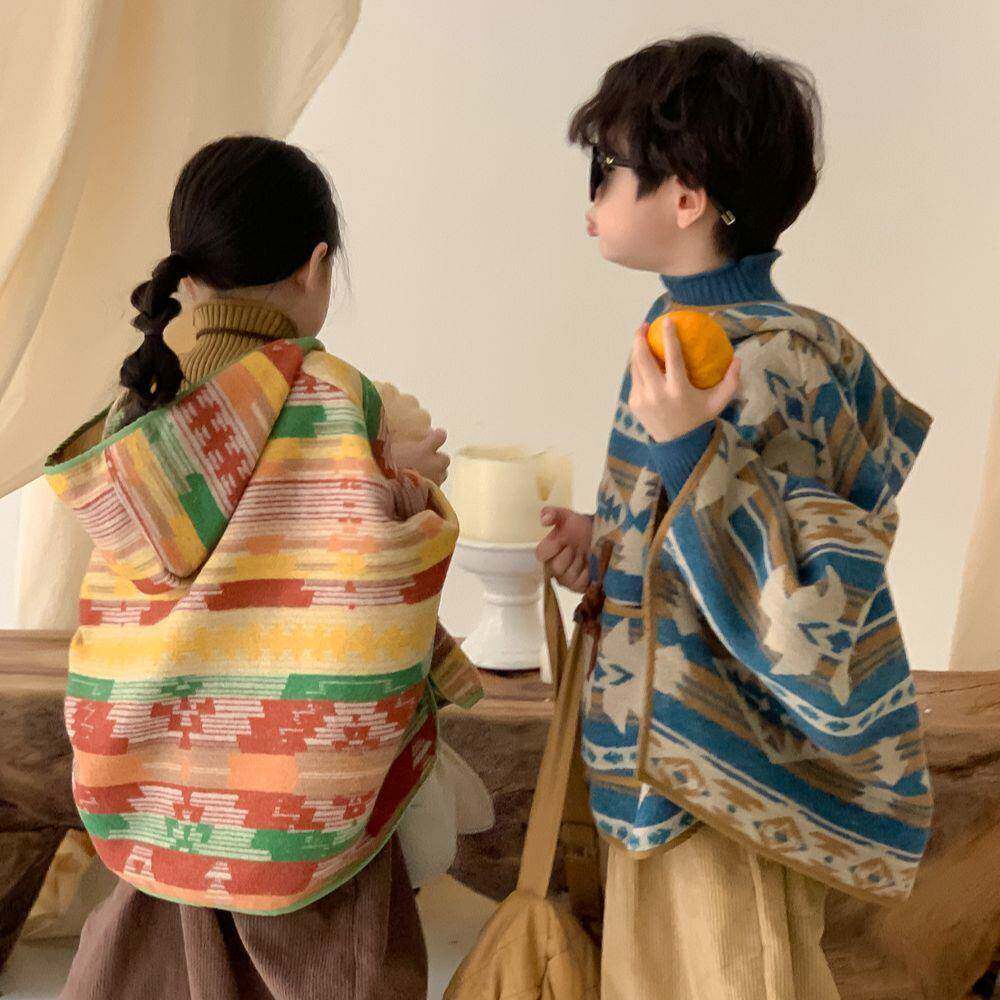 宽童风2025冬男273女童韩版彩色连帽斗篷儿童洋气松加披厚款连帽