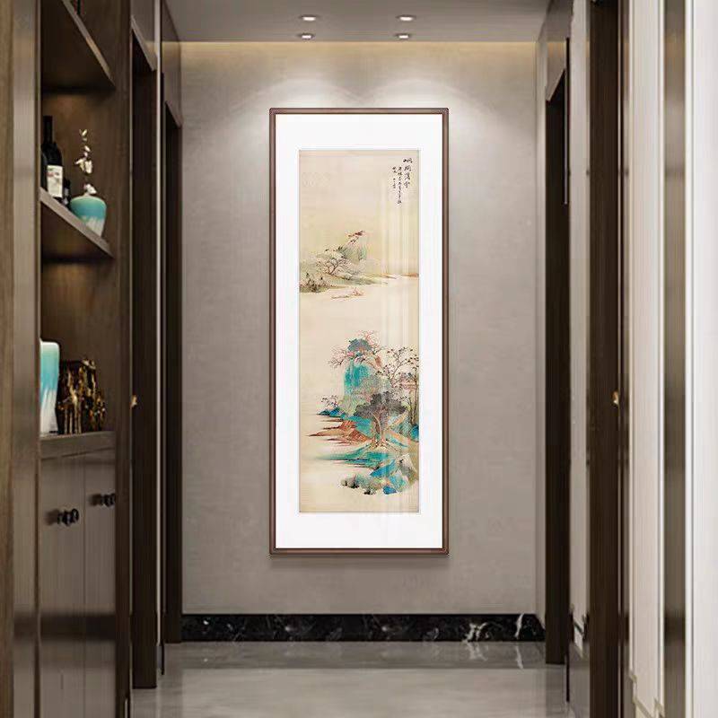 张大千装饰画国画彩墨油画山水画竖版新中式玄关挂画走廊过道装饰