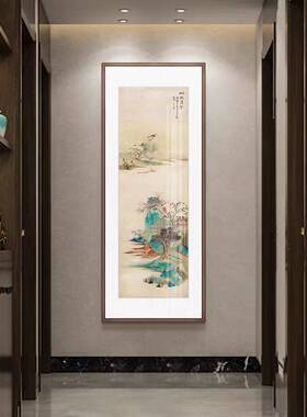 张大千装饰画国画彩墨油画山水画竖版新中式玄关挂画走廊过道装饰