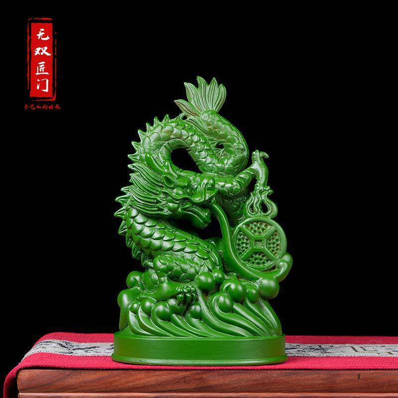 绿色木雕龙摆件实木质十二生肖木头龙客厅装饰新居开业送礼工艺品