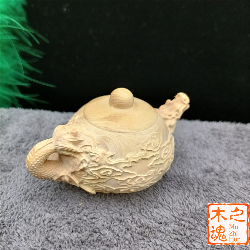 小叶黄杨木雕刻手把件随身文玩祥云龙茶壶汽车摆件茶宠家居装饰品