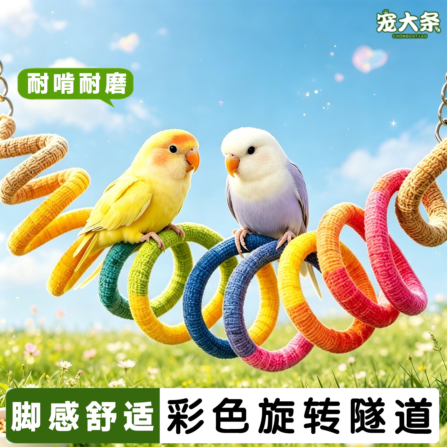 宠大条手工编织鸟秋千彩色旋转鹦鹉玩具耐啃耐磨脚感舒适鸟笼配件
