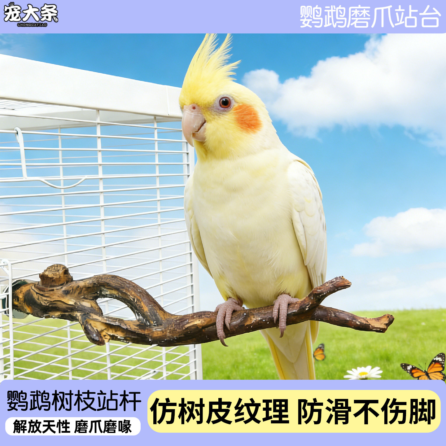 【宠大条】鹦鹉磨爪站杆仿真树枝鸟秋千防滑不伤脚鹦鹉玩具用品