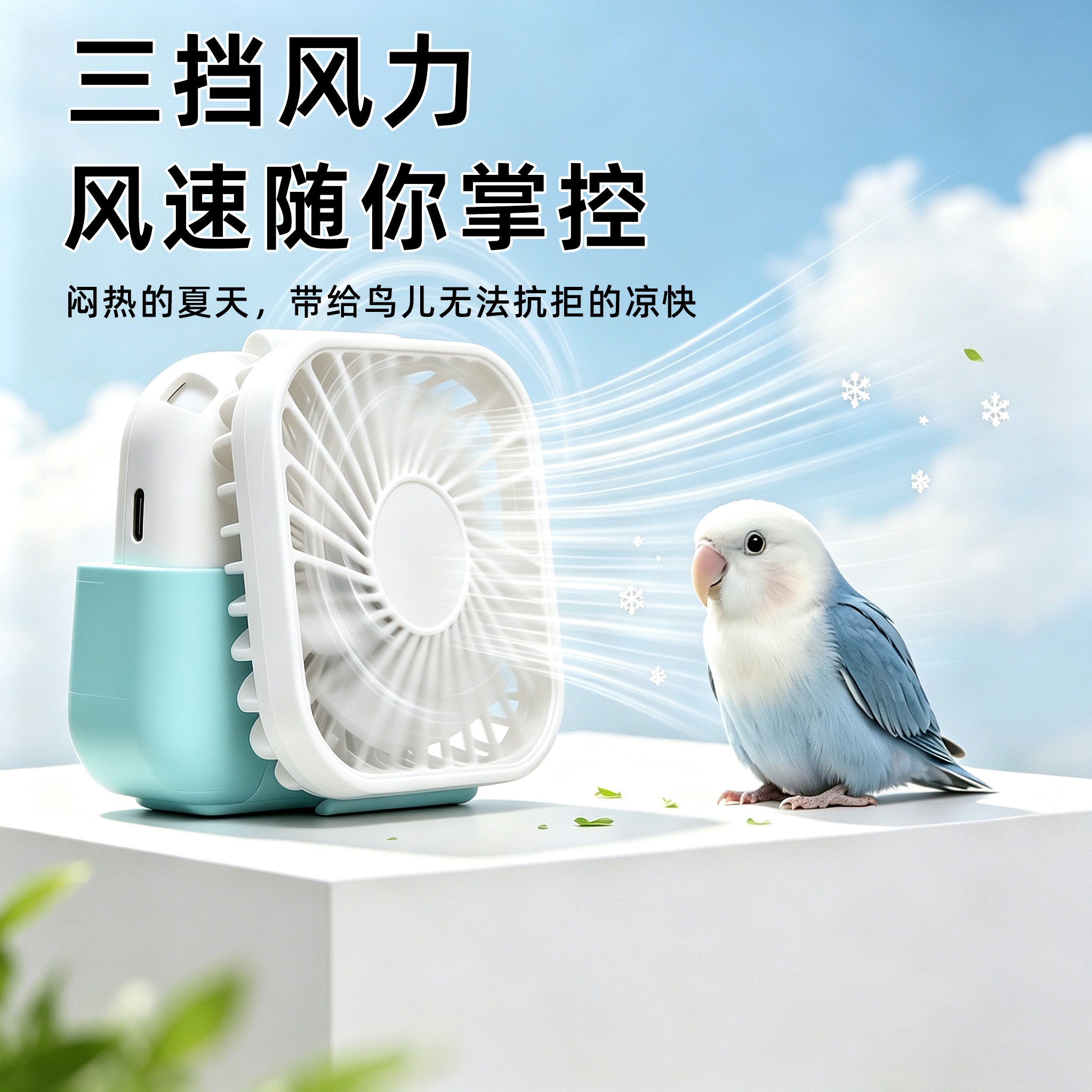 宠大条鹦鹉风扇夏季降温神器鸟笼通用虎皮牡丹玄凤散热可外挂风扇