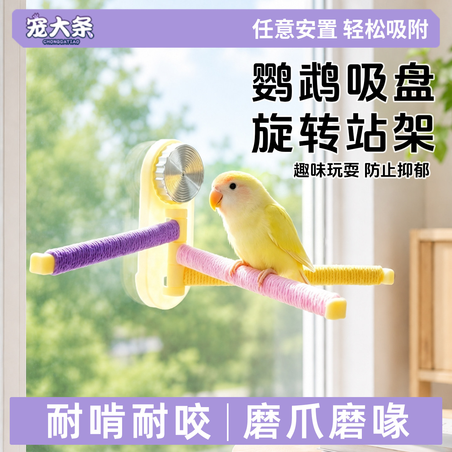 宠大条鸟玩具鹦鹉吸盘旋转站架虎皮玄凤牡丹旋转站杆玩具鹦鹉秋千图片