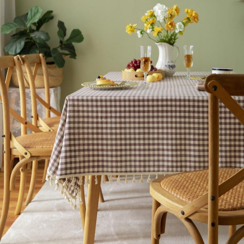2025新款日式格子棉麻餐桌桌布轻奢高级感现代简约茶几桌布客厅