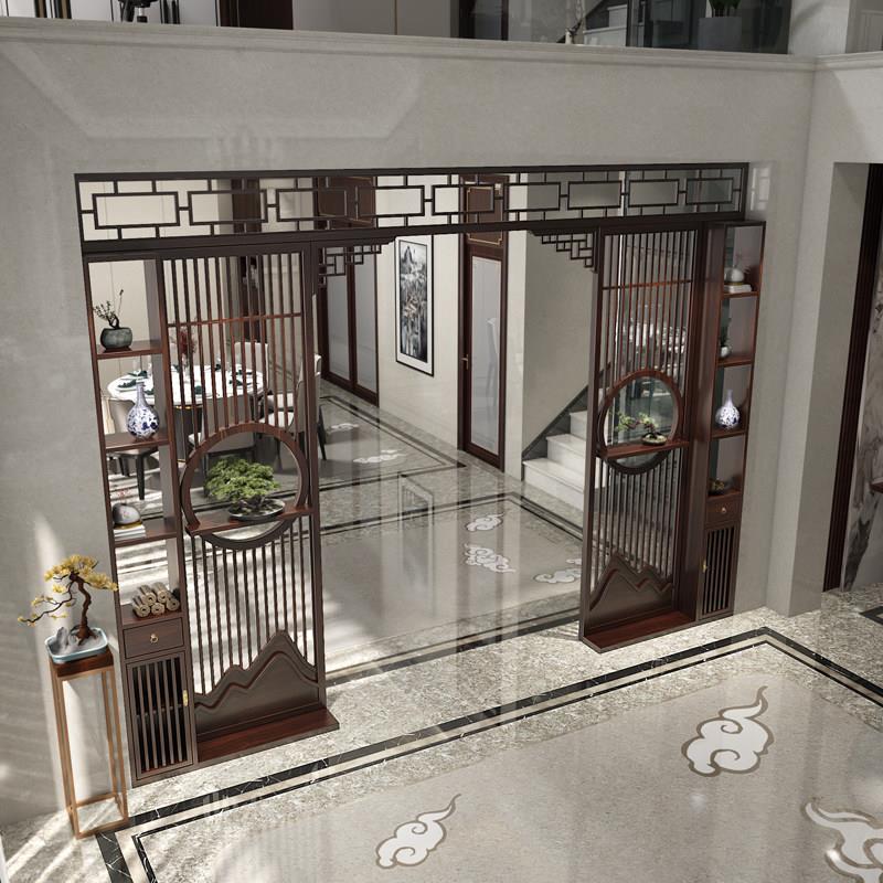 新中式实木屏风隔断柜客厅月洞门月亮门拱门花格办公茶室玄关入户