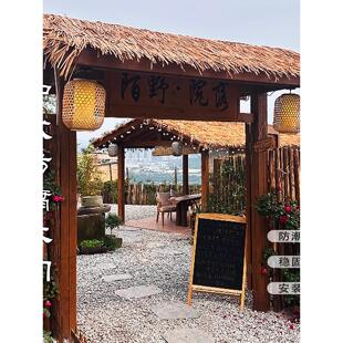 防腐木门楼大门楼新中式门楼牌匾庭院大门门楼装饰茅草小院木门楼