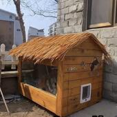 户外大型防寒猫屋防腐木猫笼猫窝防雨防晒猫别墅双层板夹保暖棉鞋