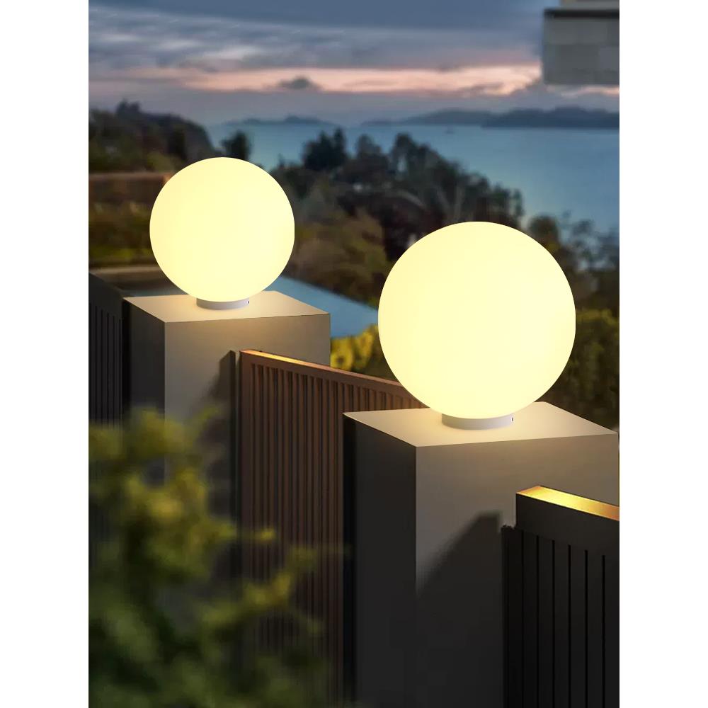 太阳能柱头灯户外防水庭院大门柱子灯别墅圆球花园围墙立柱月球灯