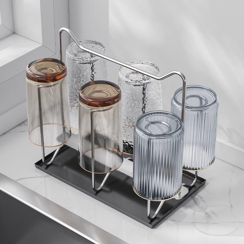 ins风304不锈钢桌面倒挂沥水杯架高颜值厨房茶杯收纳置物架子家用