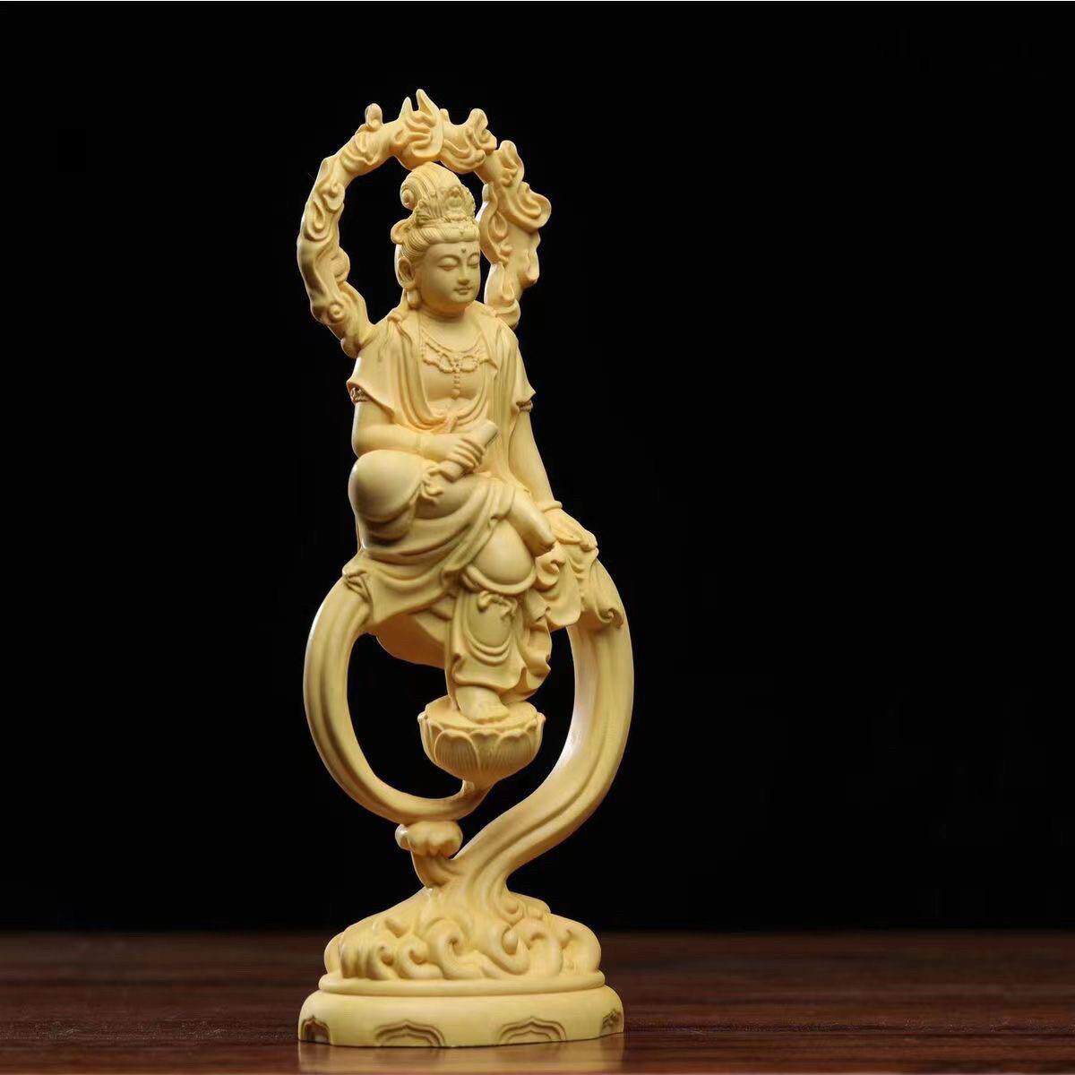 黄杨木雕刻文殊普贤菩萨实木神像佛像摆件家居玄关装饰品招财工