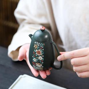 H1942高 繁宜兴原矿墨绿泥紫砂壶全手工彩绘花高龙蛋纯壶茶家用ZD