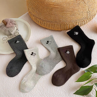 儿童袜子春秋男童女童袜纯棉a类运动长袜防臭棉中筒黑色中大童冬