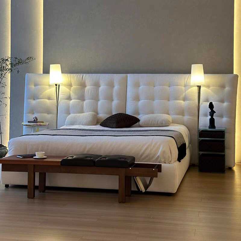 Flou Angle天使床棉麻雪尼尔布艺床设计师款高靠背卧室带灯宽屏床