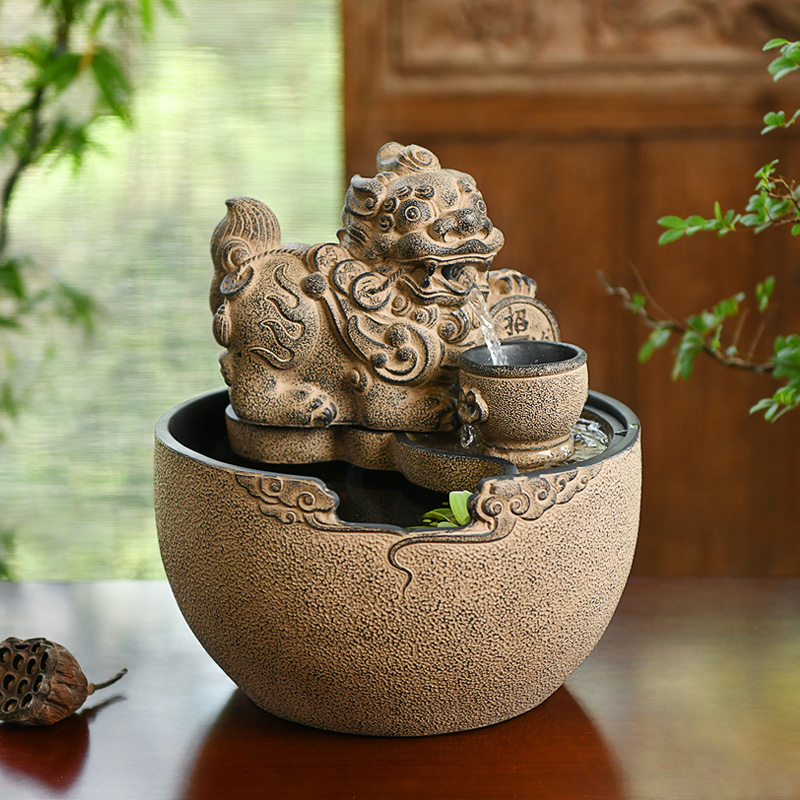 招财家居玄关流水摆件循环水鱼缸新家实用貔貅茶室办公Y室装饰中