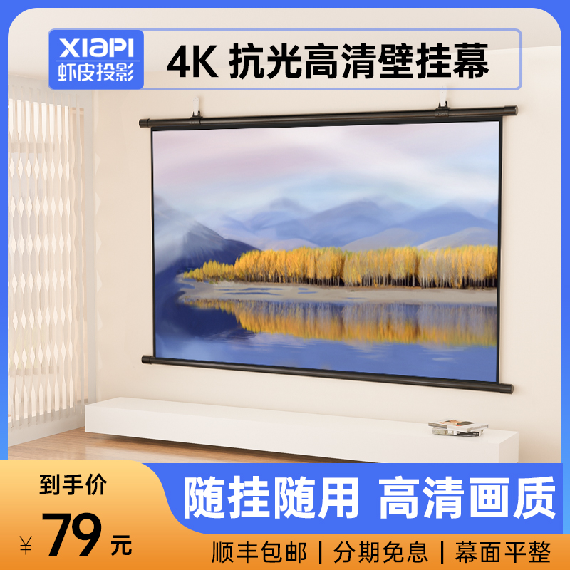 XIAPI虾皮室内免打孔简易壁挂投影幕布4K高清家用投C影仪电影布抗