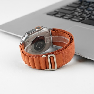 适用AppleWatch 创意编织49 SE女款 45mm Ultra3原厂钛合金连接器S11表带iwatch高山回环S10尼龙S9运动8男士