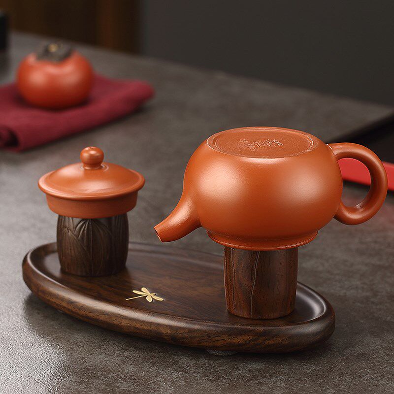 金芝达黑檀木镶铜晾壶架实盖置家用壶盖托紫砂茶壶架功夫茶具配件