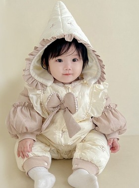 pf235婴儿冬装连体衣服加厚棉衣宝宝抱衣婴幼儿秋冬装套装外出服
