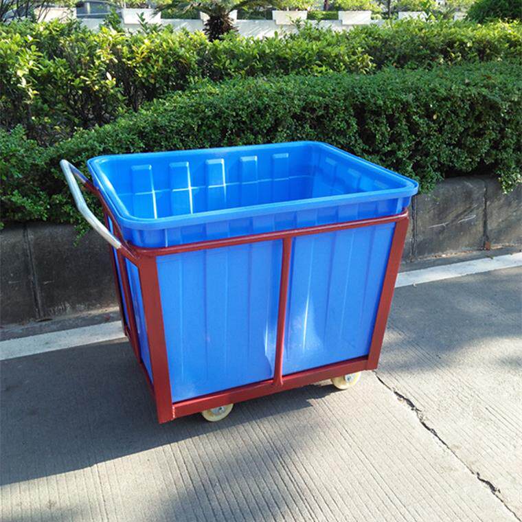 配铁架易周转布料运输布草车/物流车间周转用塑胶桶小推车