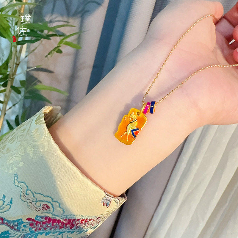 久不掉色沙金双面彩色珐琅滴油马到成功方牌项链一路生花锁骨链,饰品/流行首饰/时尚饰品新,项链,淘宝优惠券,粉丝福利购,淘宝优惠卷