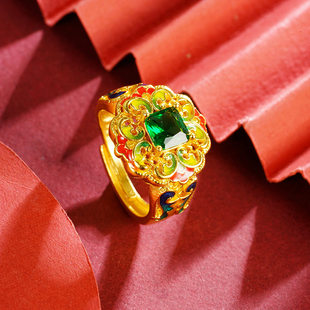 古法传承如意活口黄金戒指女复古国风越南沙金锡金戒指